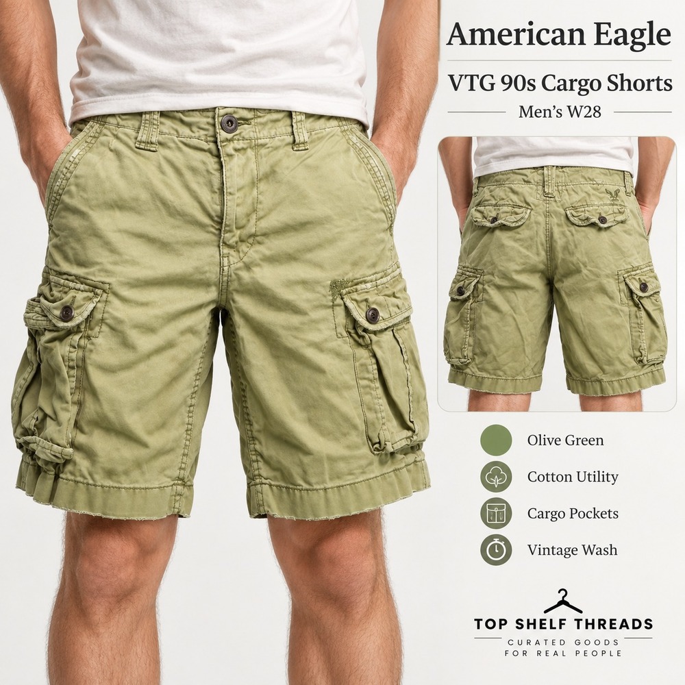 Y2K American Eagle Outfitters Cargo Shorts Men 28 Green Utility Skater Gorpcore